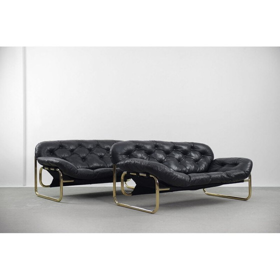 Image 1 of Vintage lederen zwarte sofa van John-Bertil Häggström voor Swed-Form Scandinavië 1970