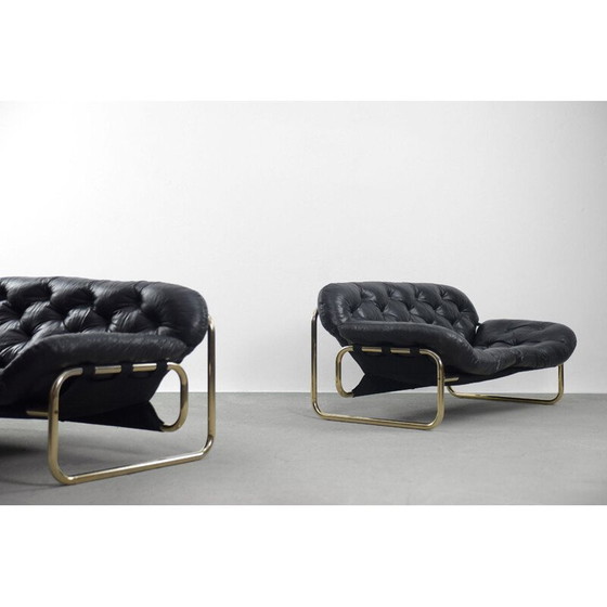 Image 1 of Vintage lederen zwarte sofa van John-Bertil Häggström voor Swed-Form Scandinavië 1970