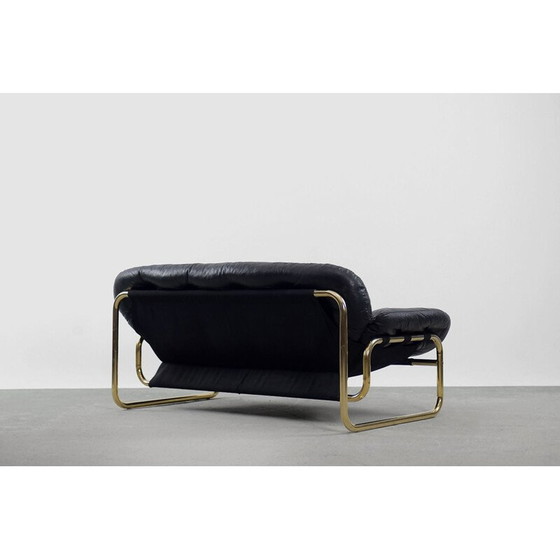Image 1 of Vintage lederen zwarte sofa van John-Bertil Häggström voor Swed-Form Scandinavië 1970