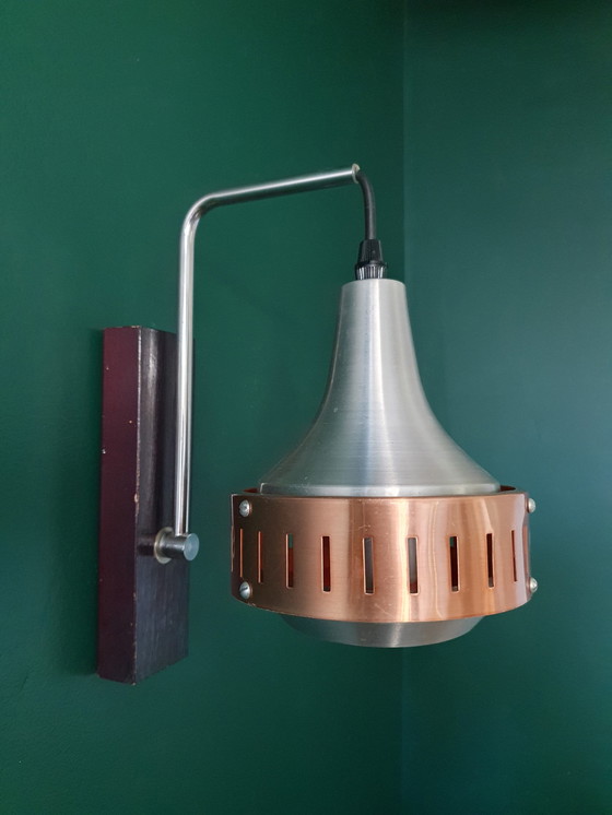 Image 1 of Vintage Wandlamp Fog & Mørup. Lamp Geborsteld Aluminium. 