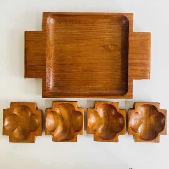 Image 1 of Mid-century teak houten tapas set deens design