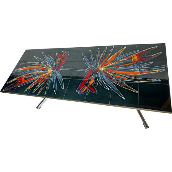 Image 1 of Vintage salontafel in blauw keramiek en verchroomd staal voor Vallauris, 1960