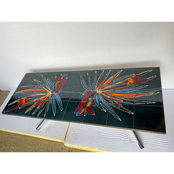 Image 1 of Vintage salontafel in blauw keramiek en verchroomd staal voor Vallauris, 1960