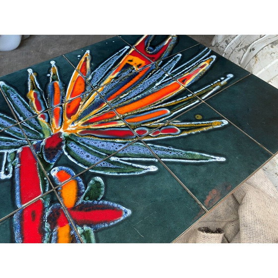 Image 1 of Vintage salontafel in blauw keramiek en verchroomd staal voor Vallauris, 1960