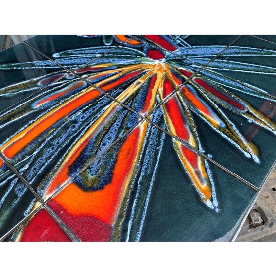 Image 1 of Vintage salontafel in blauw keramiek en verchroomd staal voor Vallauris, 1960