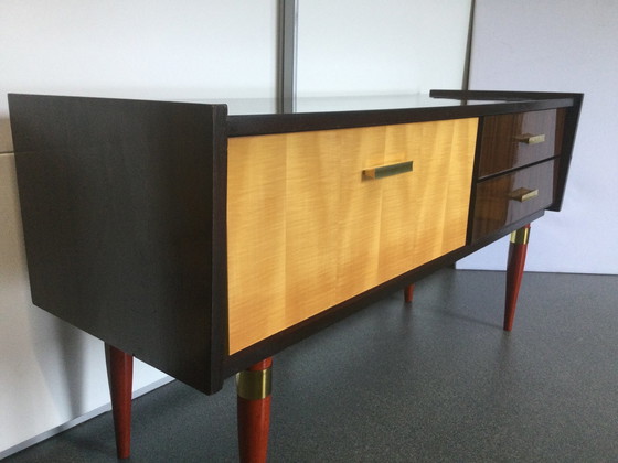 Image 1 of Retro Okergeel Bruin Hoogglans Dressoir