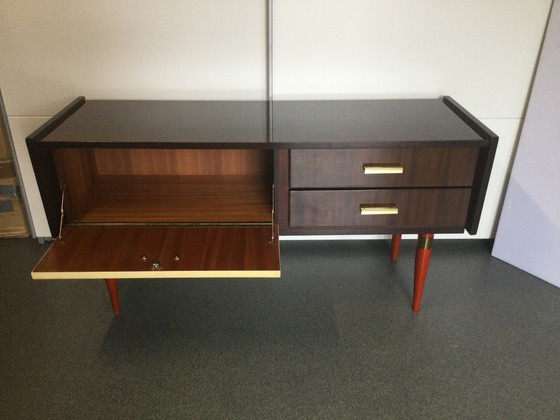 Image 1 of Retro Okergeel Bruin Hoogglans Dressoir