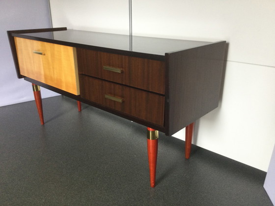 Image 1 of Retro Okergeel Bruin Hoogglans Dressoir