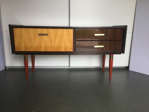 Retro Okergeel Bruin Hoogglans Dressoir