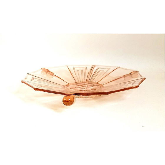 Image 1 of Vintage fruitschaal in Art Deco rosé geperst glas