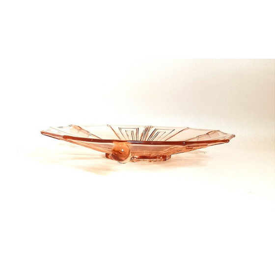 Image 1 of Vintage fruitschaal in Art Deco rosé geperst glas