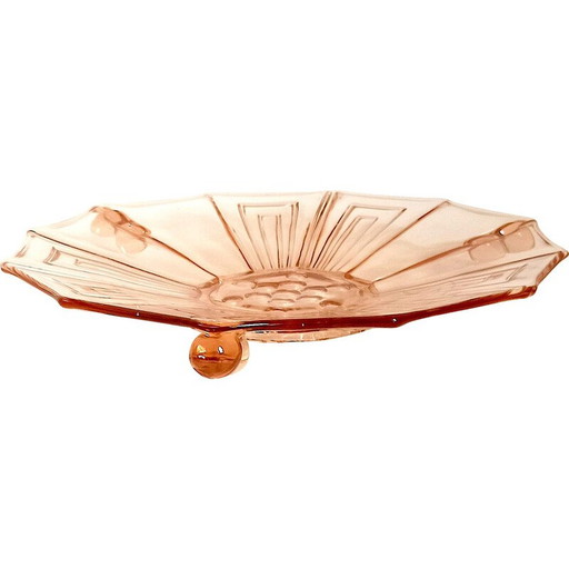 Vintage fruitschaal in Art Deco rosé geperst glas