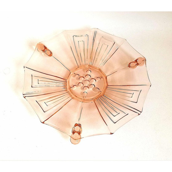 Image 1 of Vintage fruitschaal in Art Deco rosé geperst glas