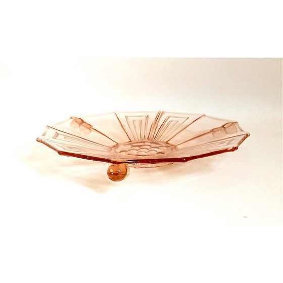 Image 1 of Vintage fruitschaal in Art Deco rosé geperst glas