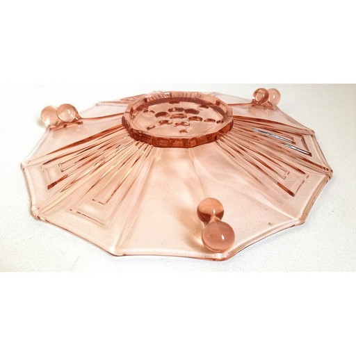 Vintage fruitschaal in Art Deco rosé geperst glas