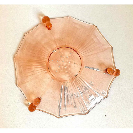 Image 1 of Vintage fruitschaal in Art Deco rosé geperst glas