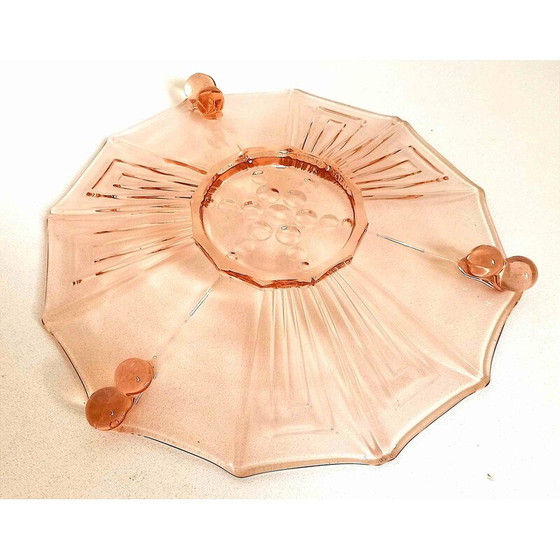 Image 1 of Vintage fruitschaal in Art Deco rosé geperst glas