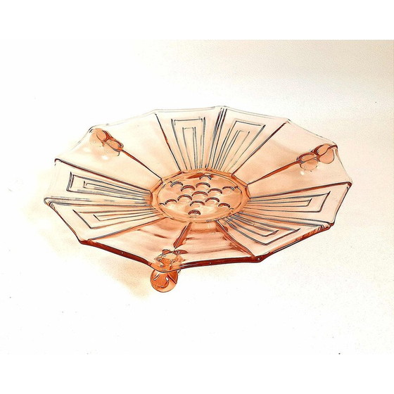 Image 1 of Vintage fruitschaal in Art Deco rosé geperst glas