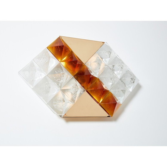 Image 1 of Paar vintage glazen en messing wandlampen van Albano Poli voor Poliarte, Italië 1970