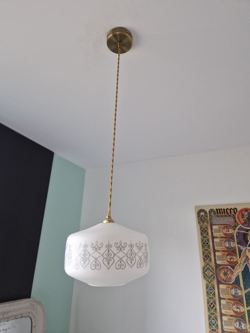 Witte en zilveren lamp Vintage glazen hanglamp