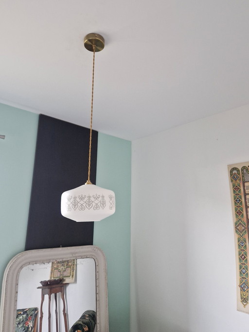 Witte en zilveren lamp Vintage glazen hanglamp