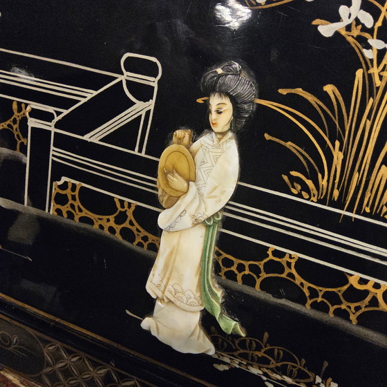 Image 1 of Vintage Chinees Bureau / Aziatische Secretaire (Speksteen En Parelmoer) Chinoiserie,  Bohemian Bureau 