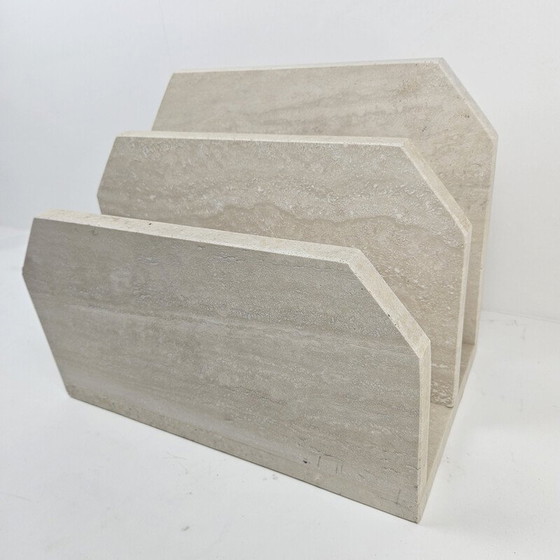 Image 1 of Vintage travertijnen tijdschriftenrek, Italië 1990