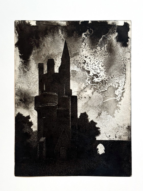 Image 1 of Inktcompositie met een kasteel- Eugene Eechaut (1928-2019)