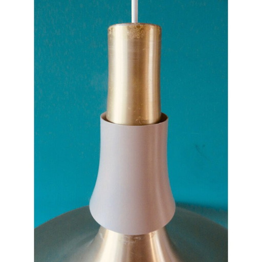 Vintage trompetlamp van geborsteld goud aluminium, Denemarken 1970