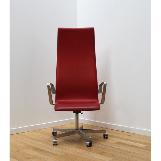 Image 1 of Set van 8 vintage bureaustoelen in chroom aluminium en leer van Arne Jacobsen voor Fritz Hansen