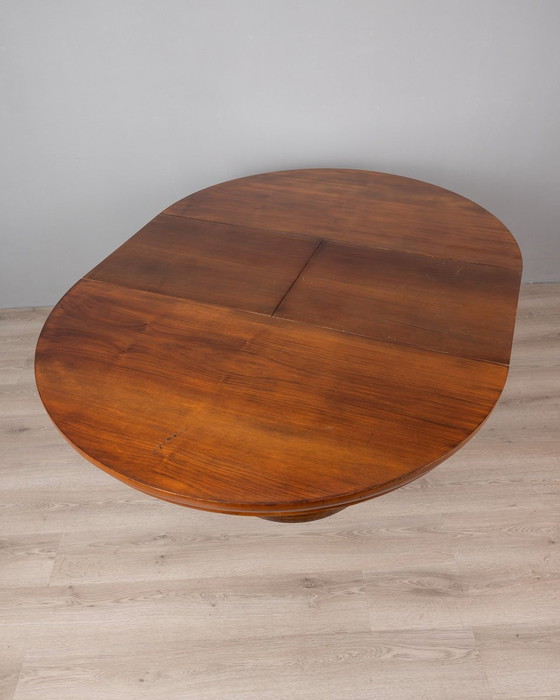 Image 1 of Ronde Tafel In Hout En Messing Vintage 1960S Ontwerp Luciano Frigerio