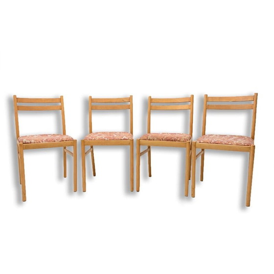 Image 1 of Set van 4 mid century beukenhouten eetkamerstoelen, Tsjecho-Slowakije 1960