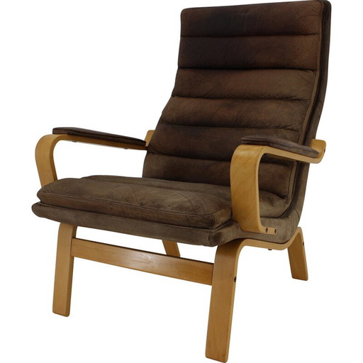 Vintage "Contino" leren fauteuil van Yngve Ekström, Zweden 1970