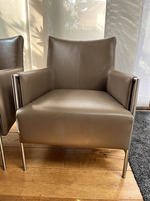 2 Leren Beige Relax Stoelen