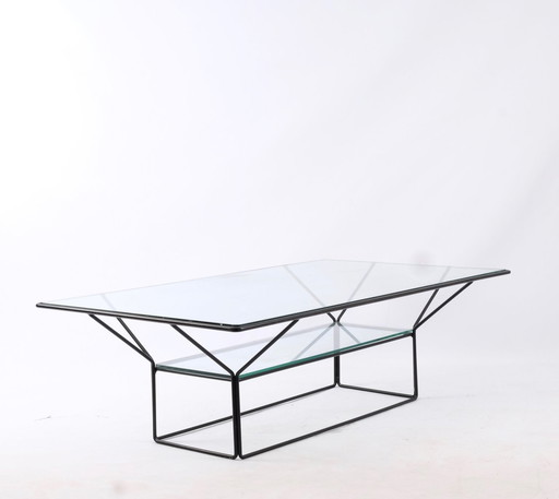 Vintage Italiaanse salontafel van staal en Glas, jaren 70