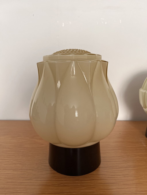 Set Van Drie Art Deco Retro Lampen Glas