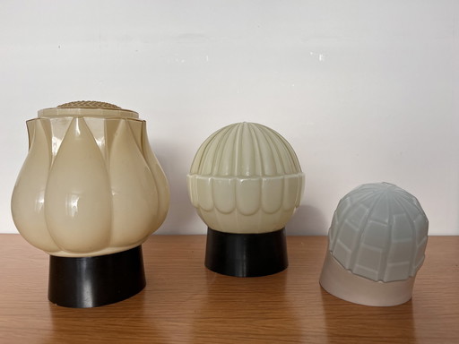 Set Van Drie Art Deco Retro Lampen Glas