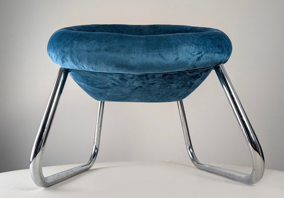 Image 1 of Paar Italiaanse fauteuils van chroom en blauw fluweel, 1970