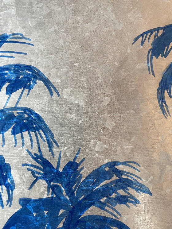 Image 1 of Inktschilderij op metaal Palmbomen zonsondergang Miami