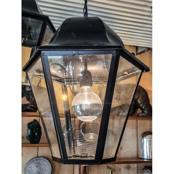 Image 1 of Paar vintage satijnzwarte epoxy lantaarns, 1940