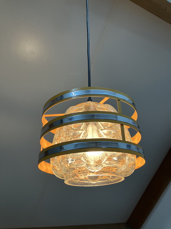 Image 1 of Vintage jaren 70 hanglamp, glas met ijzeren ring