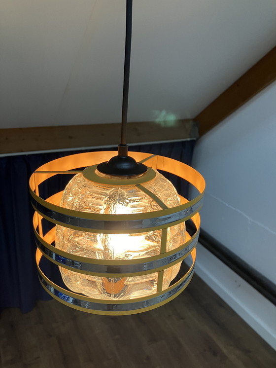 Image 1 of Vintage jaren 70 hanglamp, glas met ijzeren ring