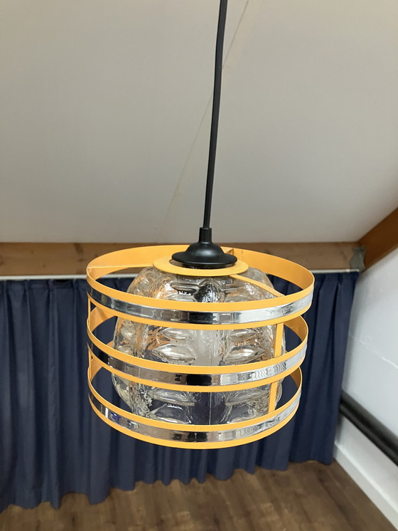 Image 1 of Vintage jaren 70 hanglamp, glas met ijzeren ring