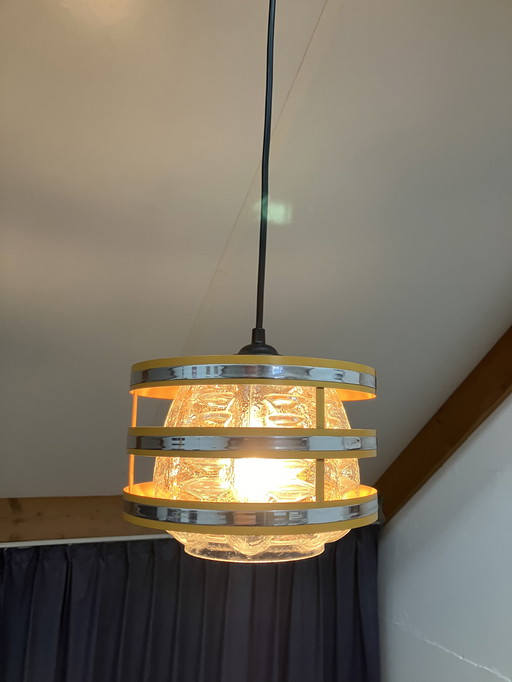 Vintage jaren 70 hanglamp, glas met ijzeren ring