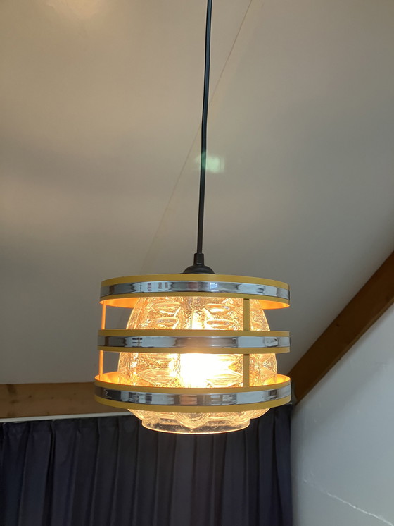 Image 1 of Vintage jaren 70 hanglamp, glas met ijzeren ring