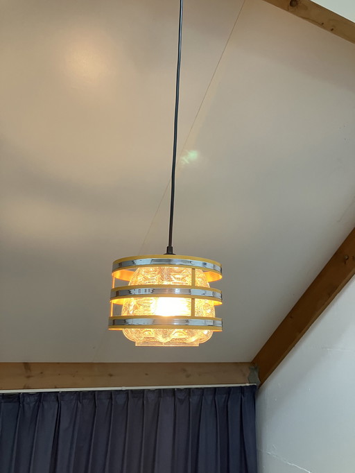 Vintage jaren 70 hanglamp, glas met ijzeren ring