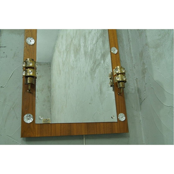 Image 1 of Vintage teakhouten en kristallen spiegel van Erik Höglund voor Eriksmalaglas, Zweden 1960