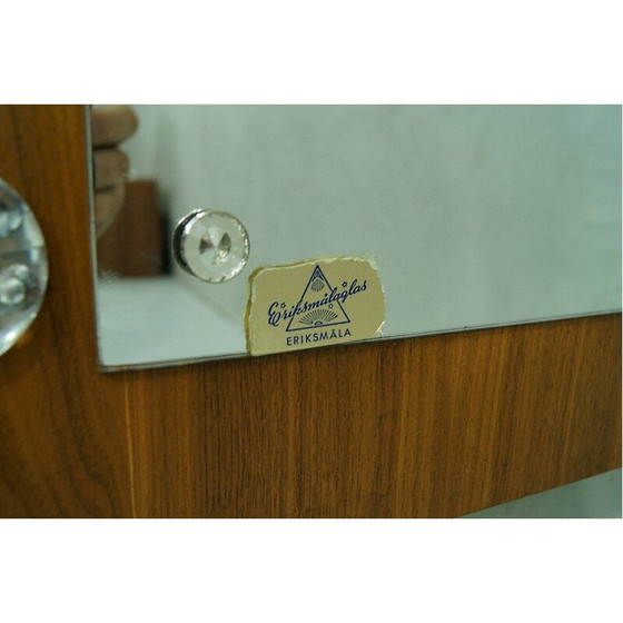 Image 1 of Vintage teakhouten en kristallen spiegel van Erik Höglund voor Eriksmalaglas, Zweden 1960