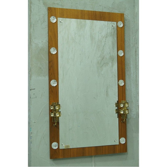 Image 1 of Vintage teakhouten en kristallen spiegel van Erik Höglund voor Eriksmalaglas, Zweden 1960