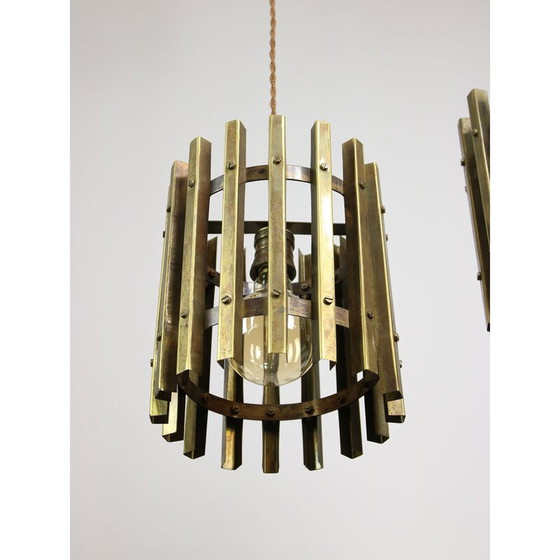 Image 1 of Vintage messing Cage hanglamp, Italië 1970